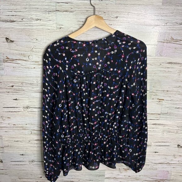 Derek Lam 10 Crosby blue floral top blouse black  size 6 - Picture 9 of 9